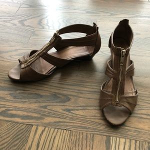 Brown Zippered Wedge Sandals